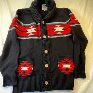 Third & Army Black Red Black Red Aztec Big Lebowski Cardigan Sweater Size Large
